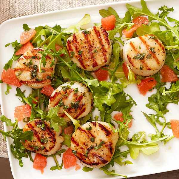 Skewered Scallops with Honey-Grapefruit Drizzle