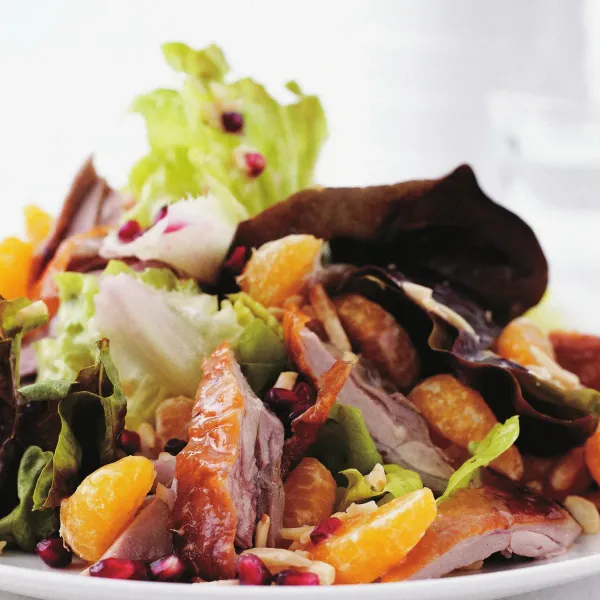 Duck salad with mandarin and pomegranate