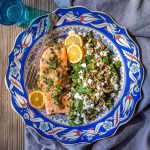 Salmon Piccata with Bok Choy, Balsamic, and Goat Cheese Salad